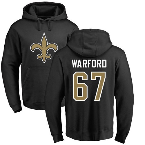Men New Orleans Saints Black Larry Warford Name and Number Logo NFL Football #67 Pullover Hoodie Sweatshirts->new orleans saints->NFL Jersey